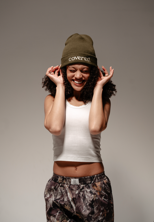 COVERED BEANIE - OLIVE